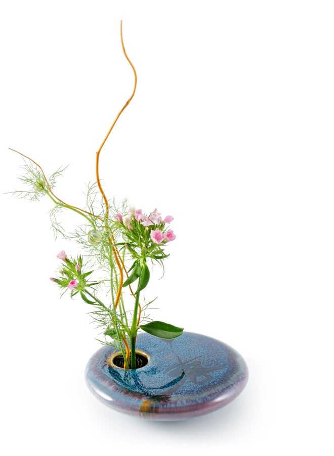 Georgetown Pottery Round Ikebana Flower Vase, Dark Purple Zen - Image 1